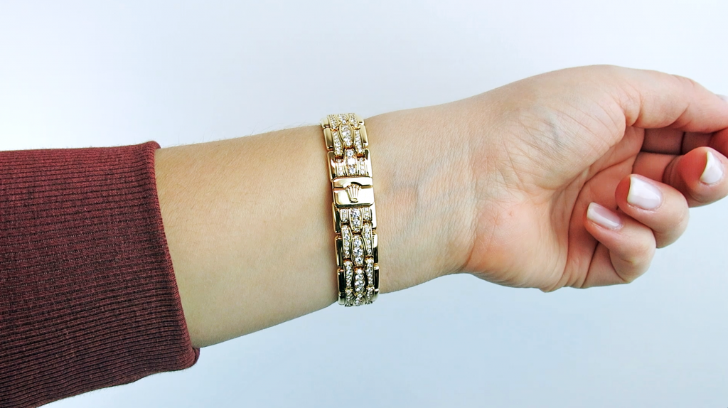 Rolex Lady-Datejust Pearlmaster Triple Row Diamond Bracelet Concealed Crownclasp on Wrist